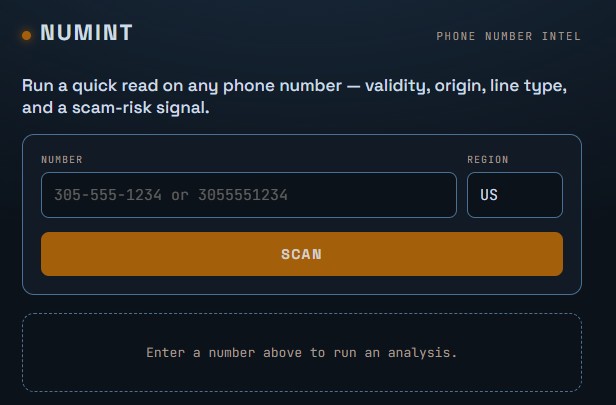 NUMINT phone number intelligence tool